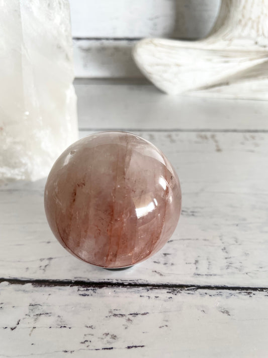 Fire Quartz Sphere Includes Wooden Holder