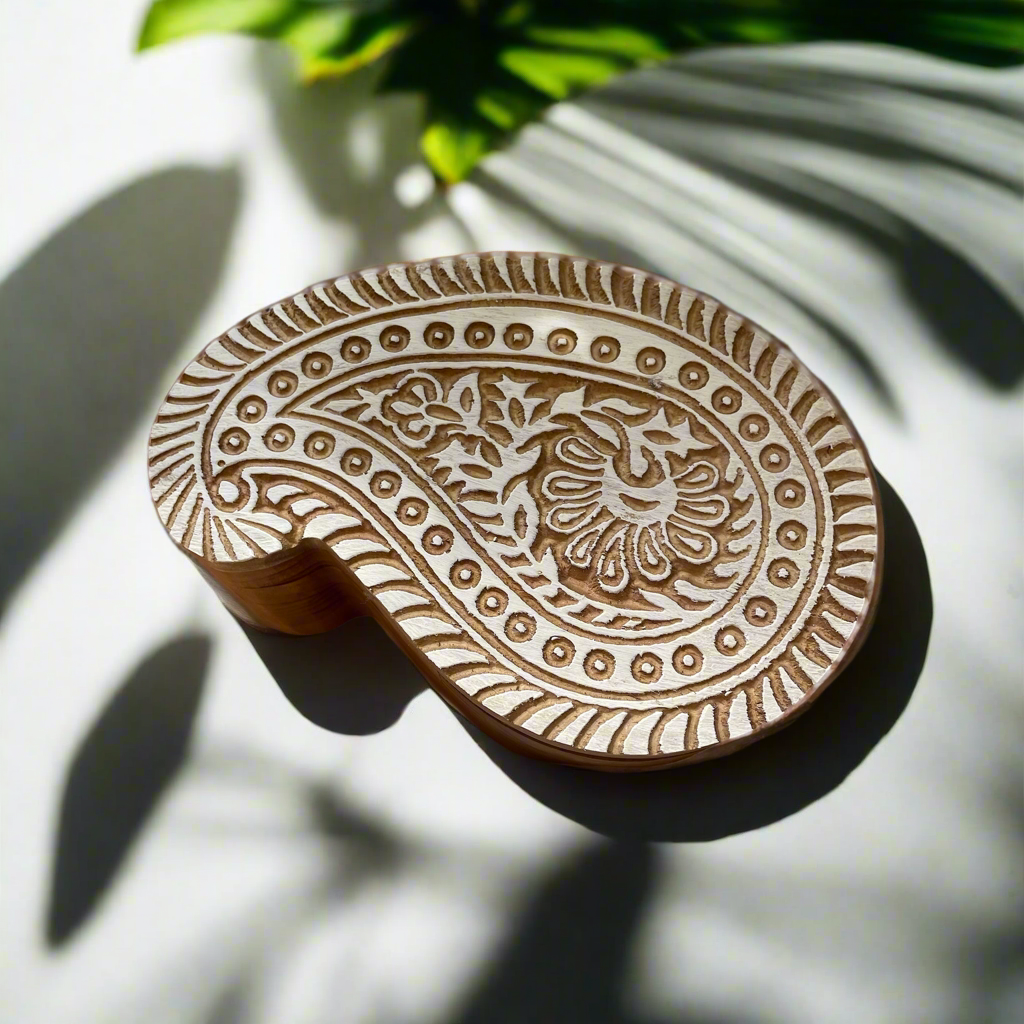 Wooden Trinket Box ~ Paisley whitewash