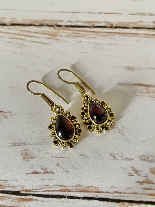 Garnet Brass Dangles