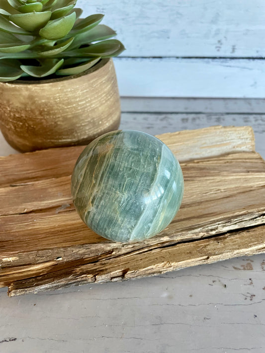 Blue Onyx Sphere Includes Wooden Holder