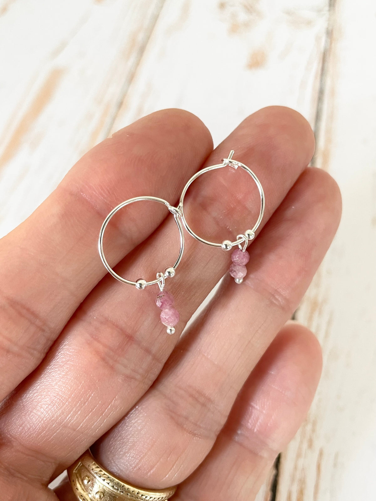 Pink Tourmaline Faceted Hoops