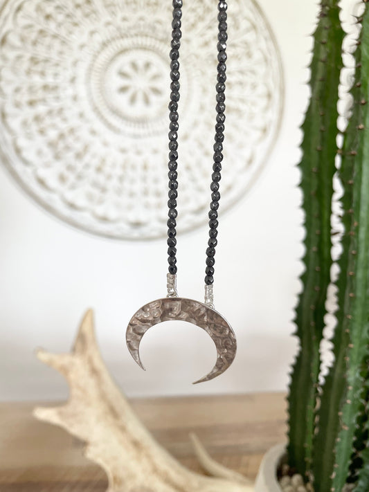 Faceted Hematite Moon Necklace