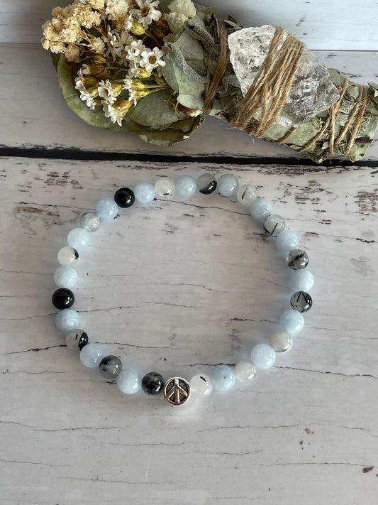 Aquamarine & Tourmaline Quartz Healing Anklet ~ Calming Anxiety ©️