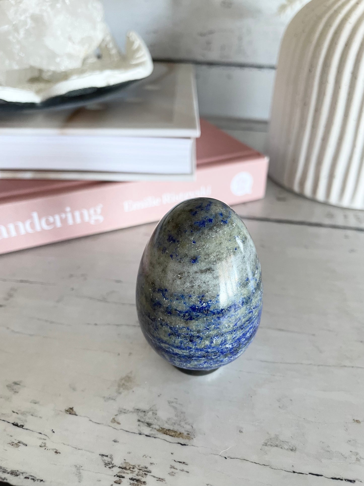 Lapis Lazuli Copper spiral egg includes holder