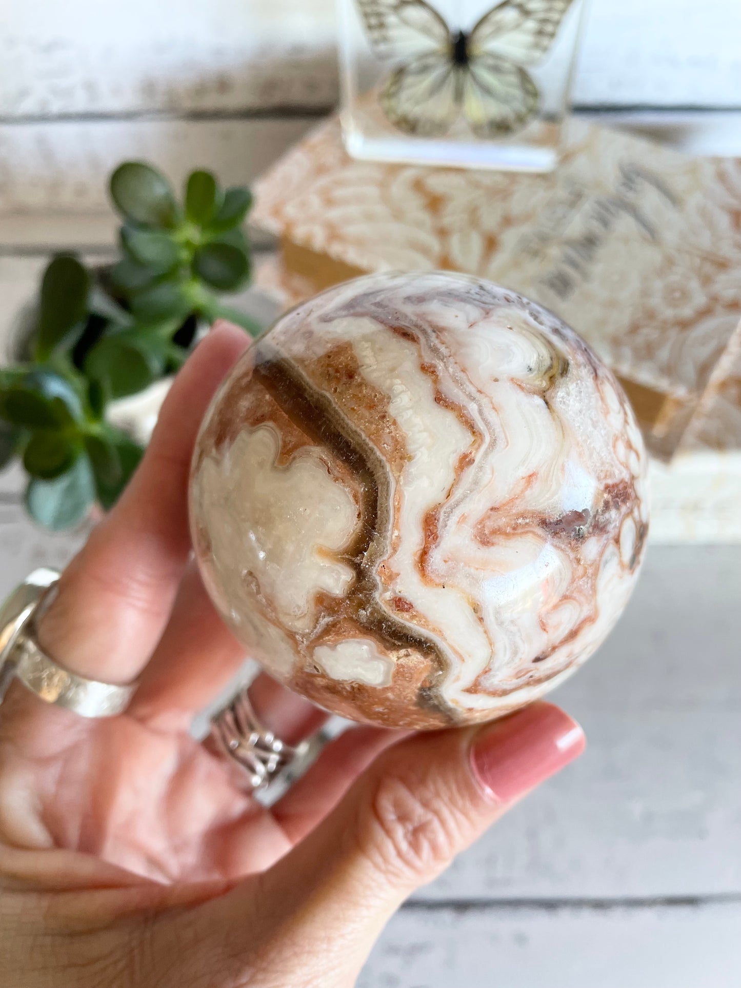 Calcite Sphere Includes Wooden Holder