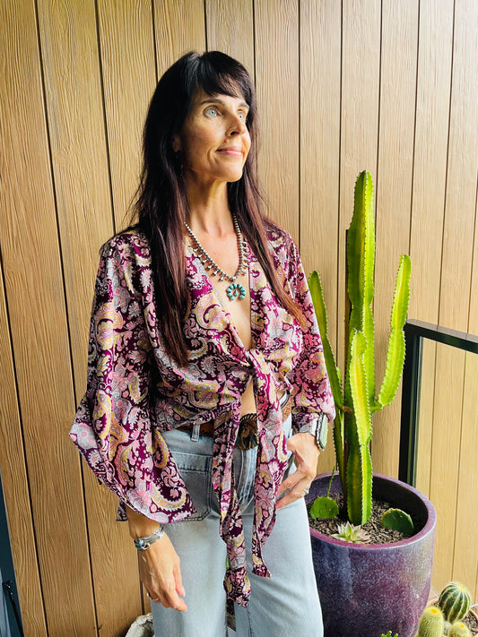 Upcycled Sari Top Long sleeves