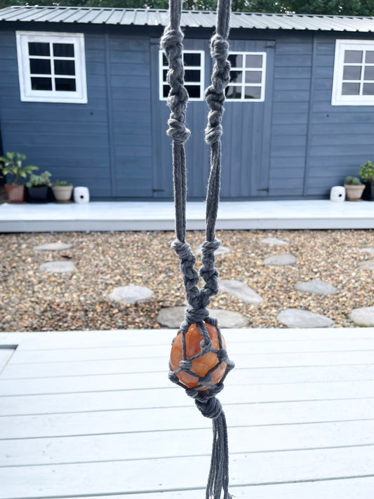 Made by Wayne Macrame Hanging - Fire Quartz Palm Stone