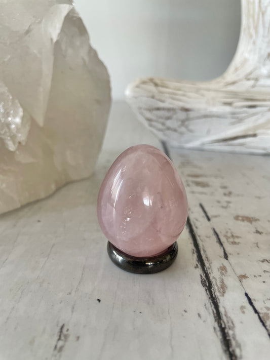 Rose Quartz Egg Includes Hematite Ring