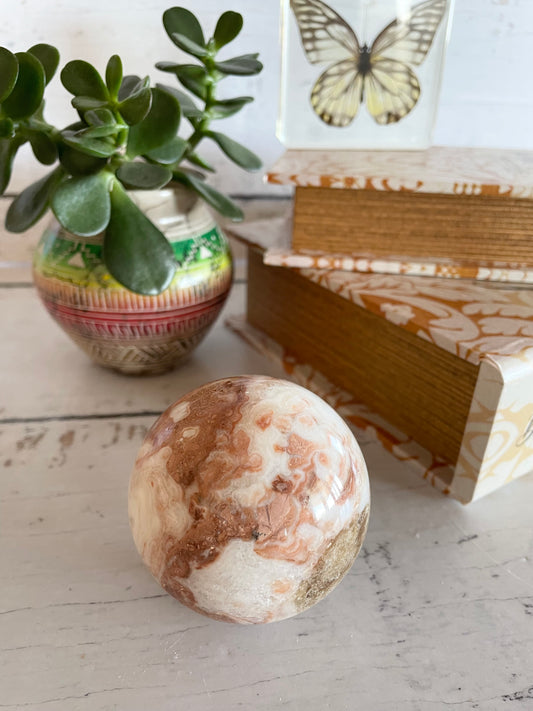 Calcite Sphere Includes Wooden Holder