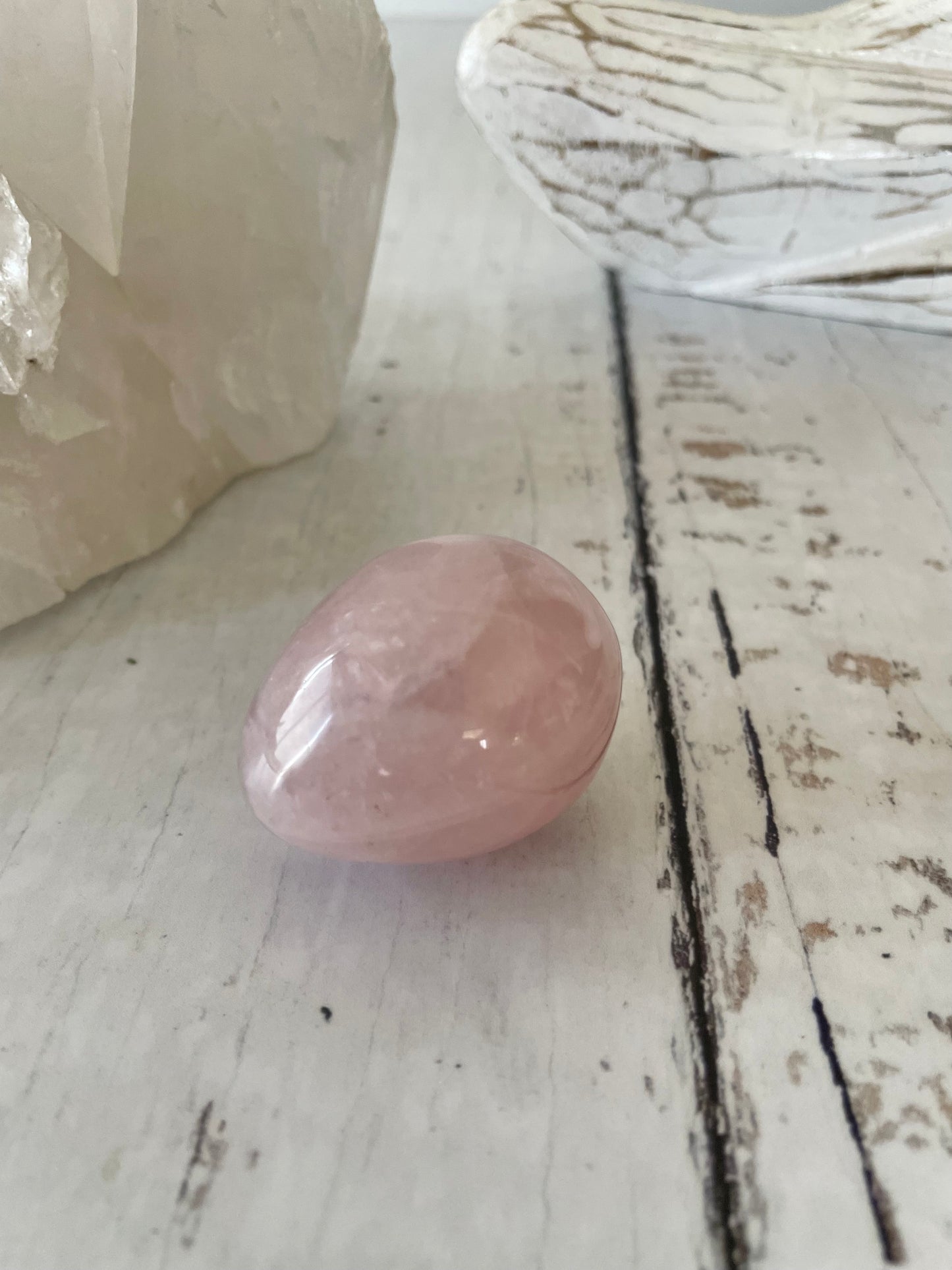 Rose Quartz Egg Includes Hematite Ring