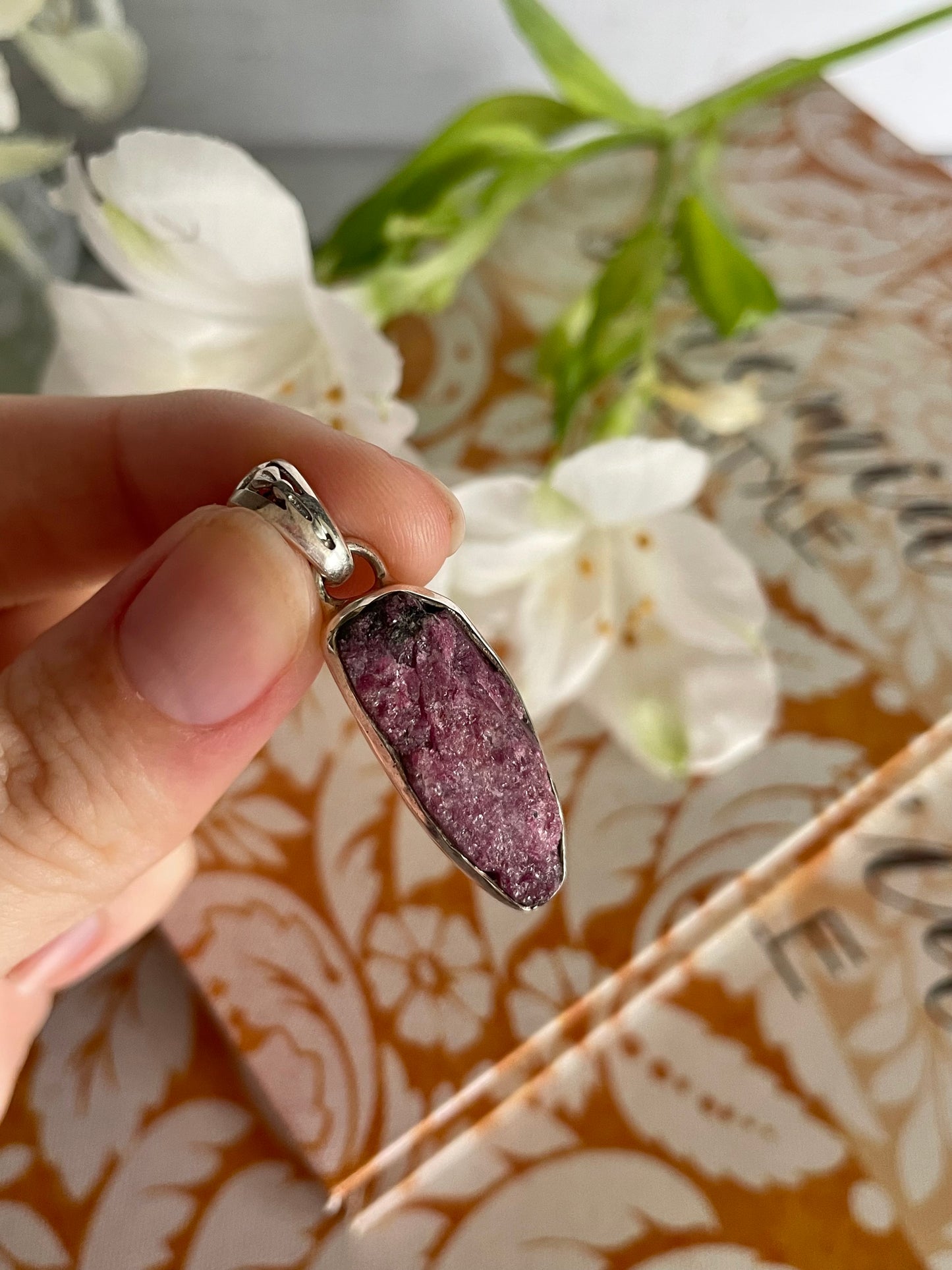 Ruby Silver Raw Pendant