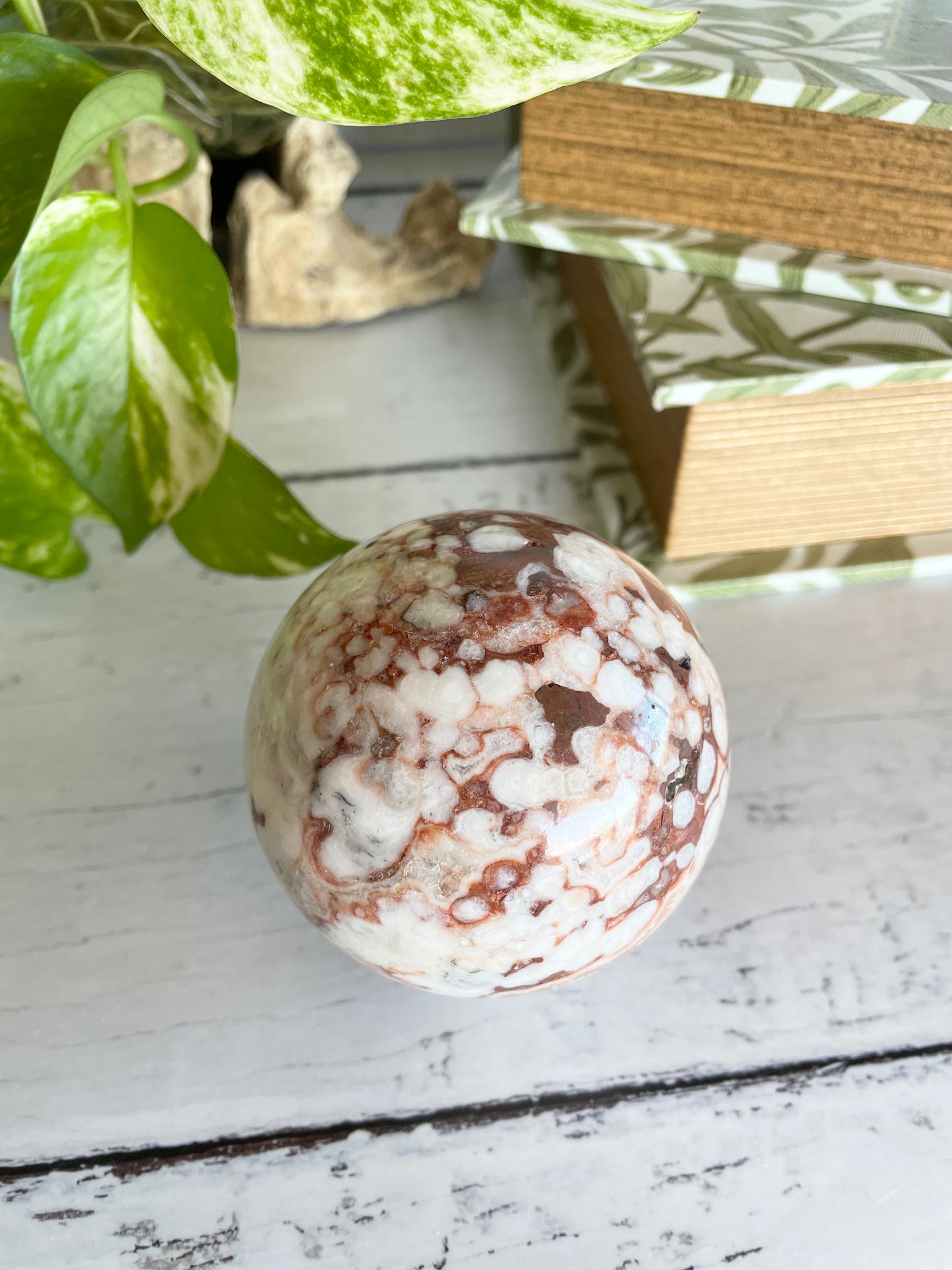 Amber Calcite Sphere Includes Wooden Holder