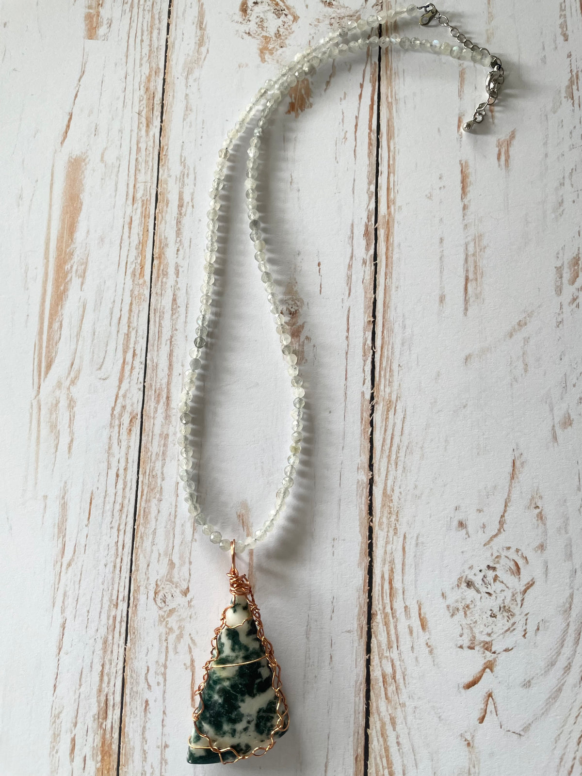 Tree Agate & Labradorite Copper Wrapped Necklace