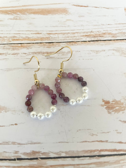 Pink Tourmaline & Pearl Faceted Earrings - Made by Wayne