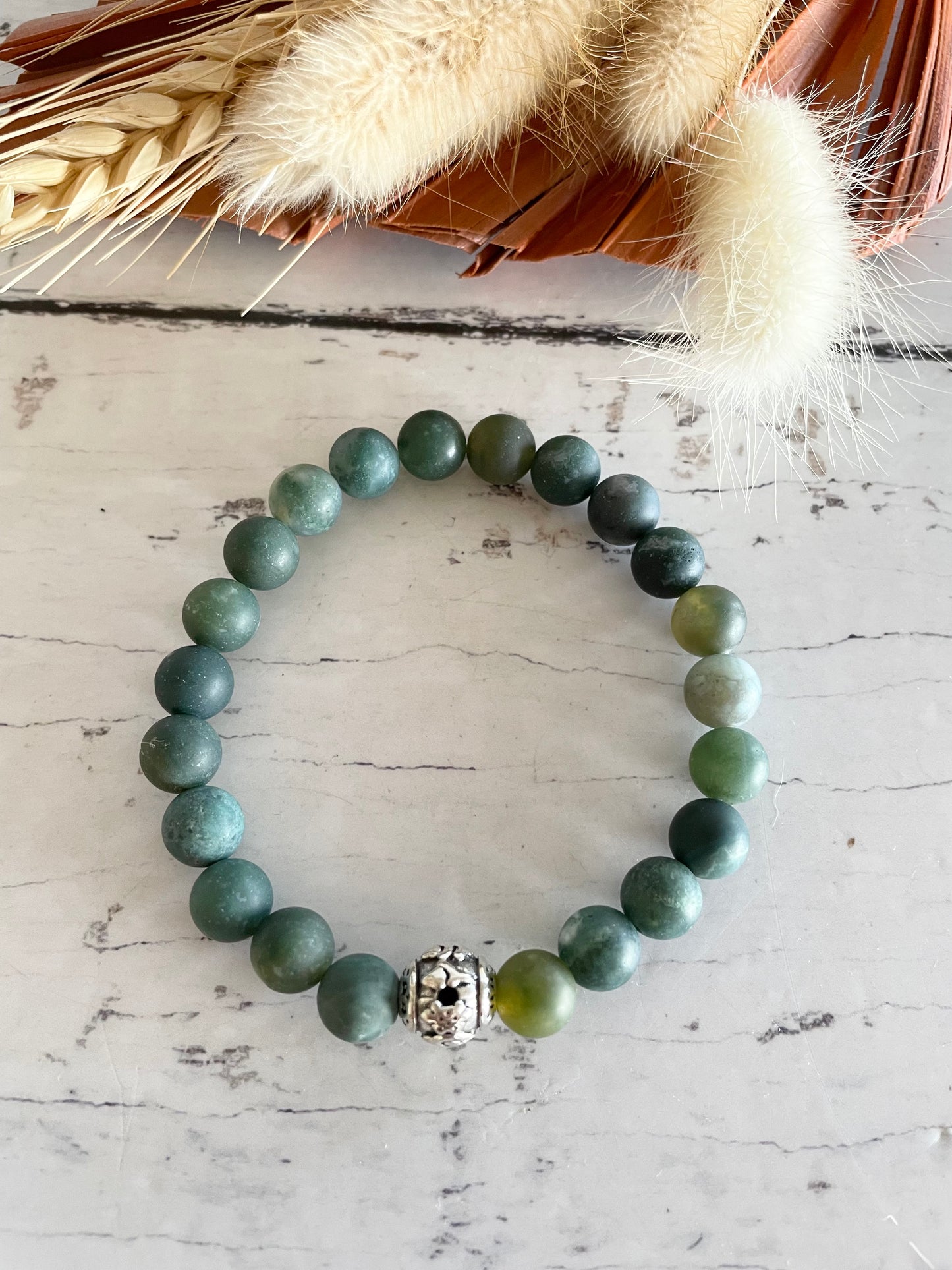 Frosted Moss Agate Healing Bracelet ~ GREEN WITCH