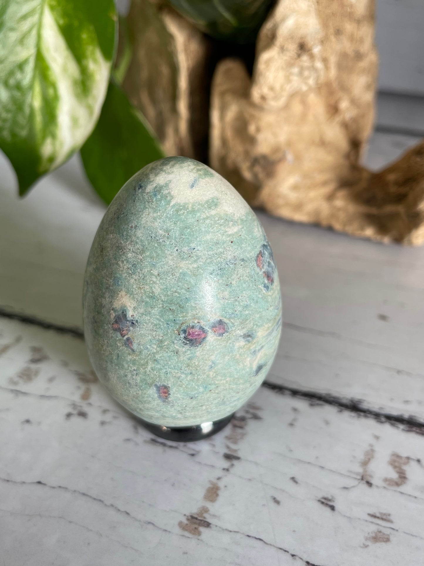 Ruby Fuchsite Egg Includes Hematite Ring