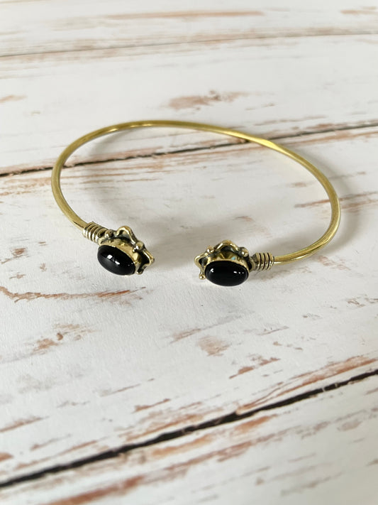 Black Onyx Brass Cuff ~ Adjustable