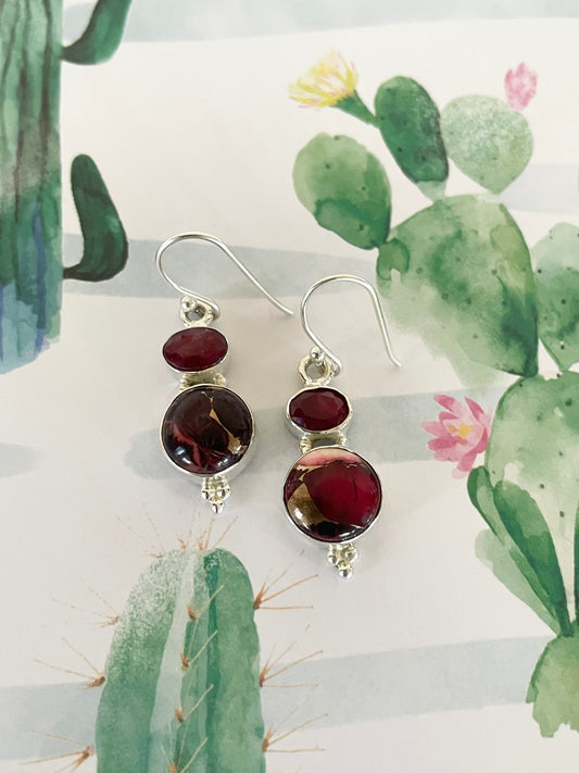 Rose Dahlia Kingman Turquoise/Ruby dangles