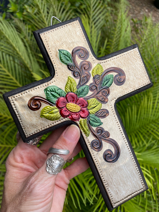 Mexican Tin Painted Cross