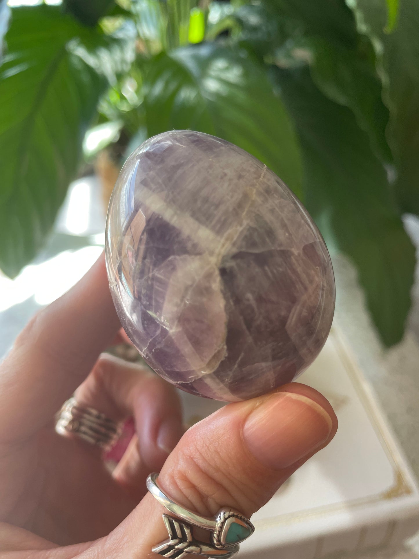 Chevron Dream Amethyst Egg Includes Hematite Ring