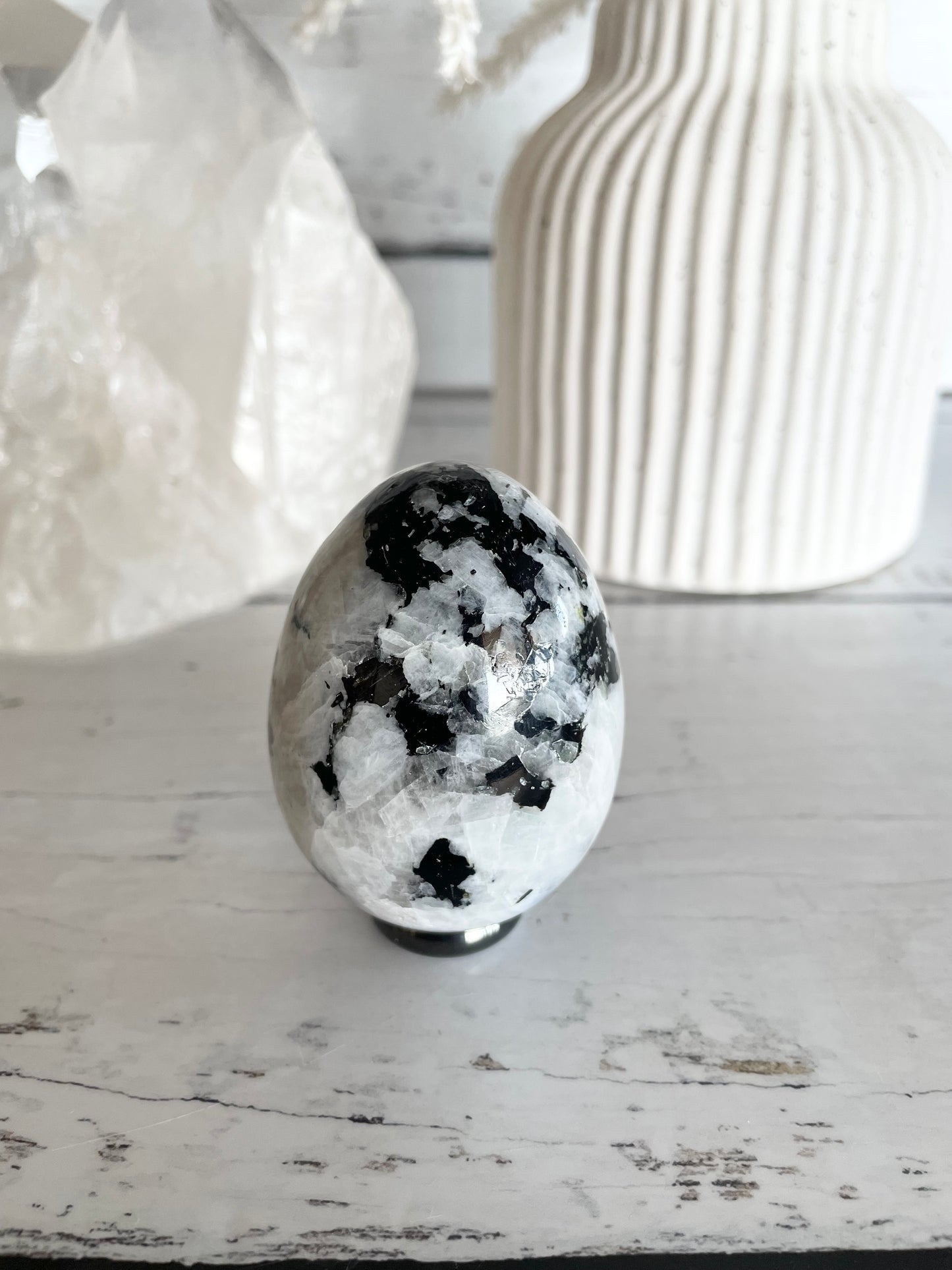 Rainbow Moonstone Egg with holder