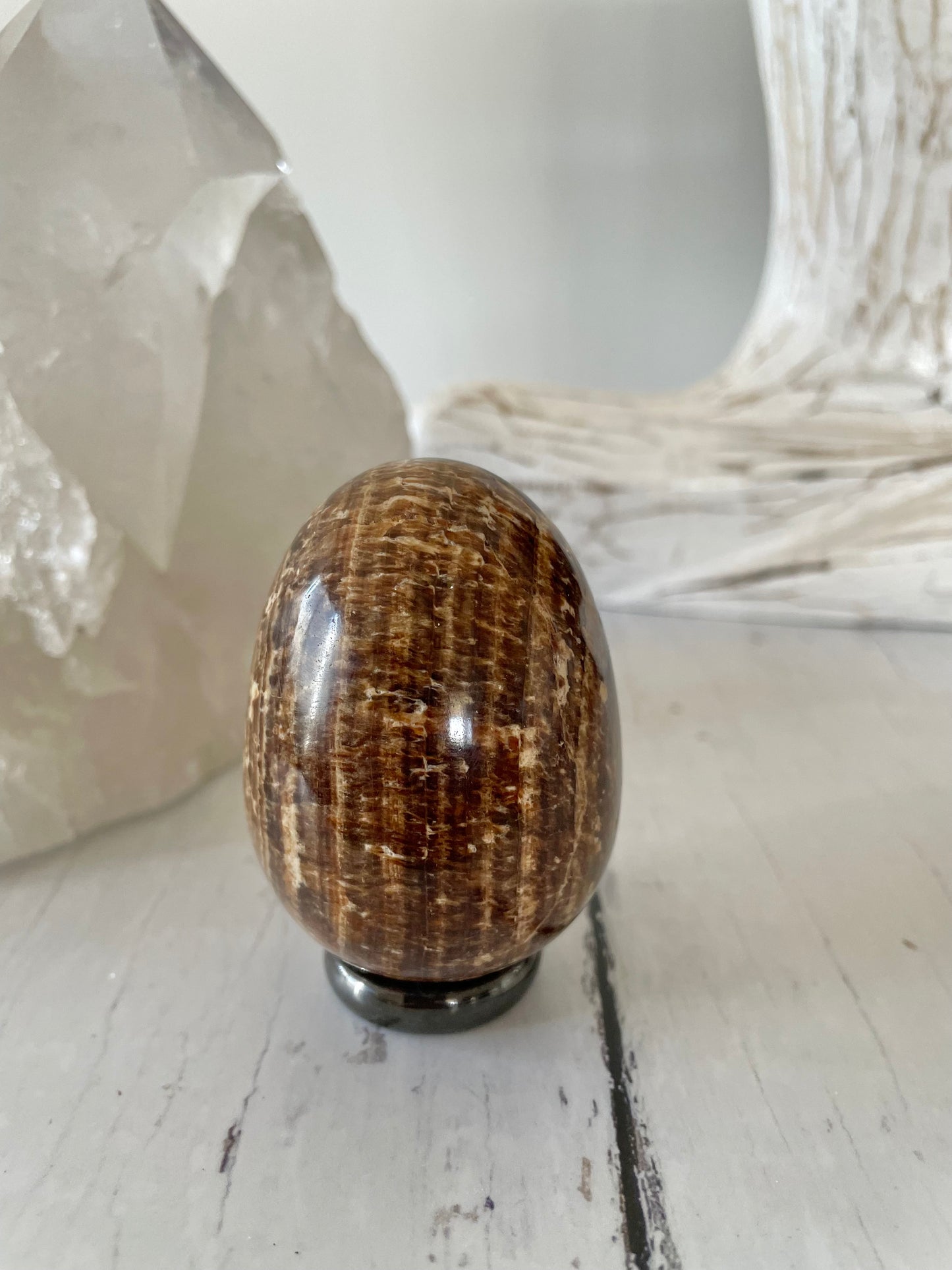 Aragonite Egg Includes hematite ring