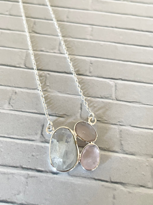 Rainbow Moonstone & Rose Quartz Necklace