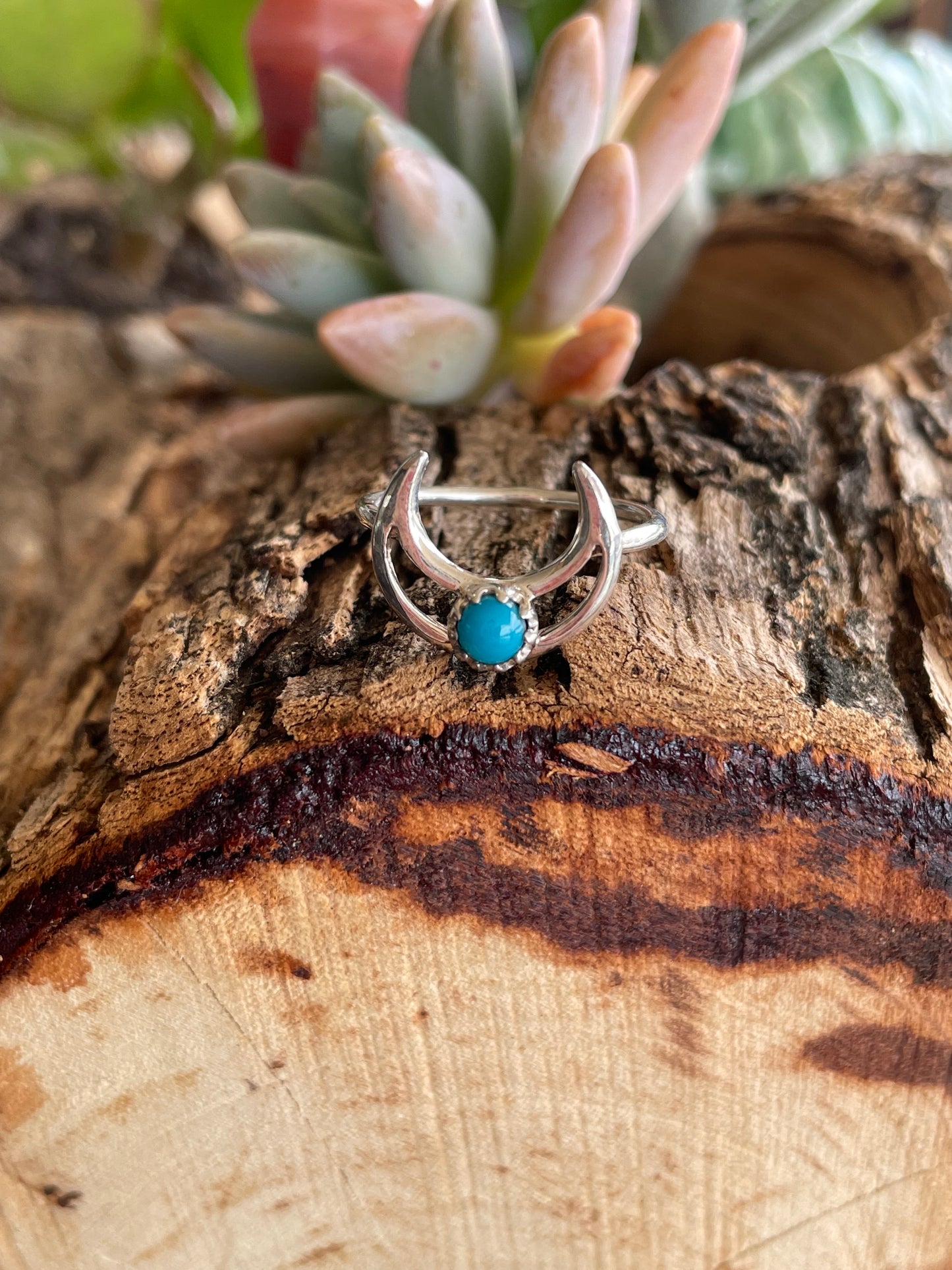 Tibetan Turquoise Moon Silver Ring