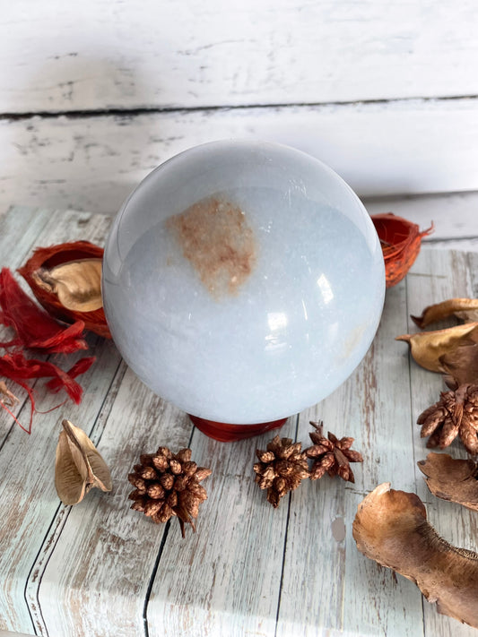 Angelite Sphere Includes Wooden Holder