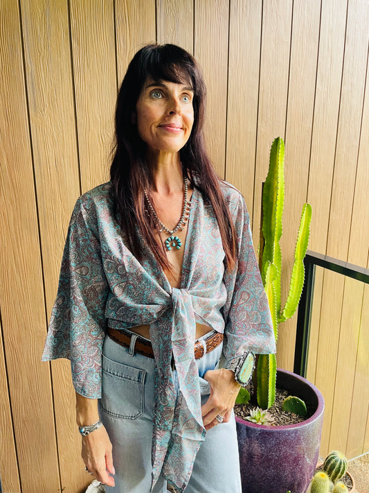 Upcycled Sari Top Long Sleeves