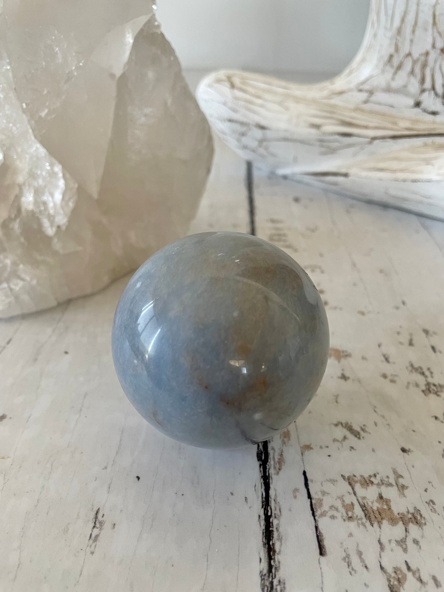 Angelite Sphere Includes Wooden Holder