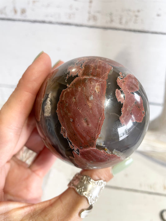 Football Agate Sphere Includes Wooden Holder