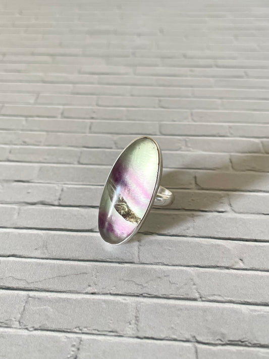 Rainbow Fluorite Silver Ring ~ size 7.5