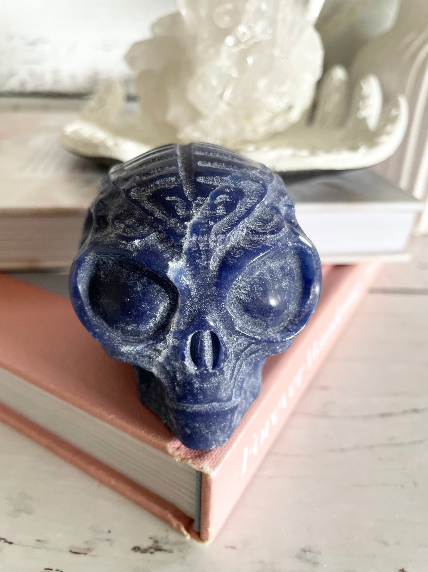Blue Quartz Alien Skull