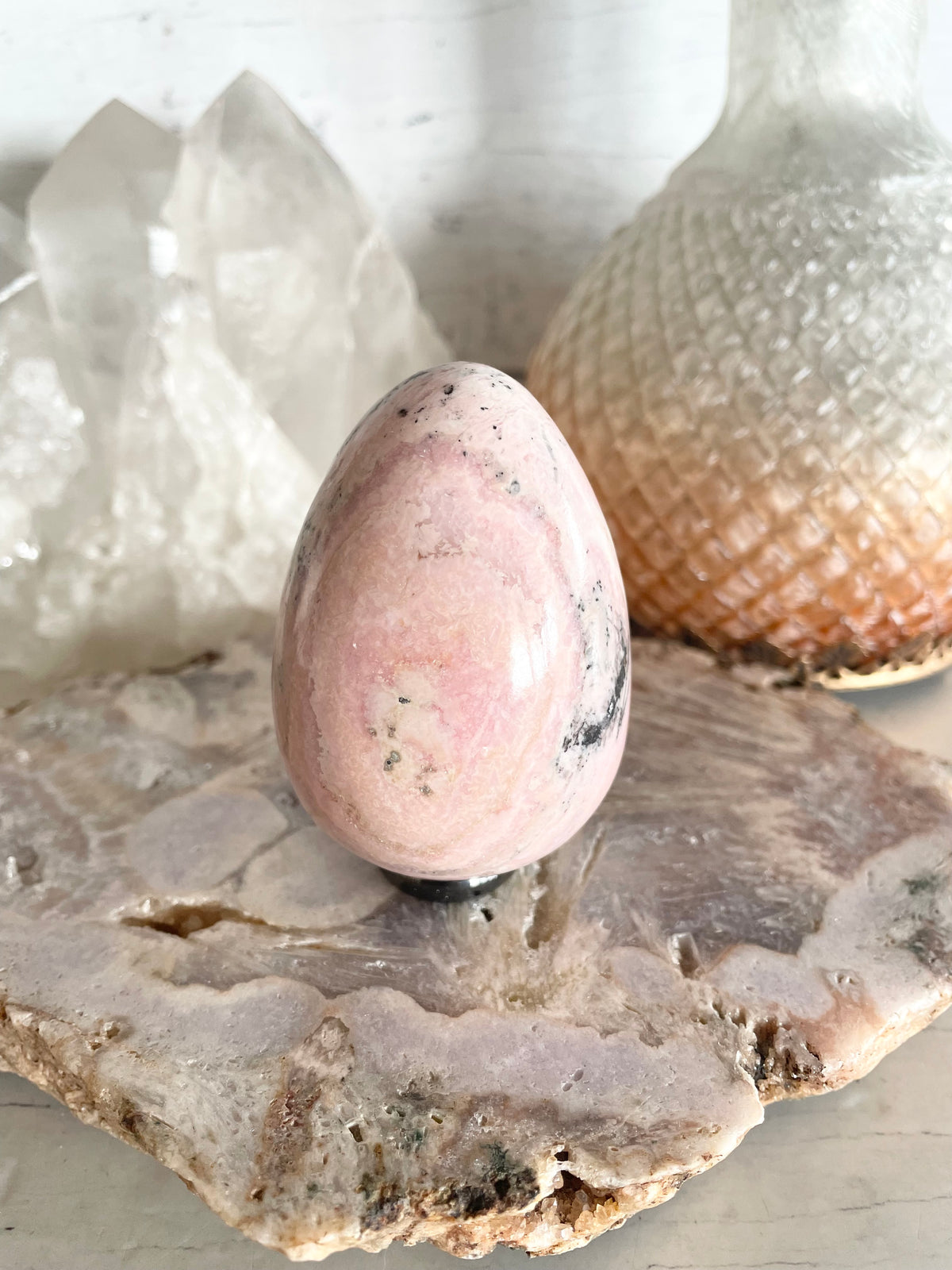 Rhodochrosite Egg includes holder
