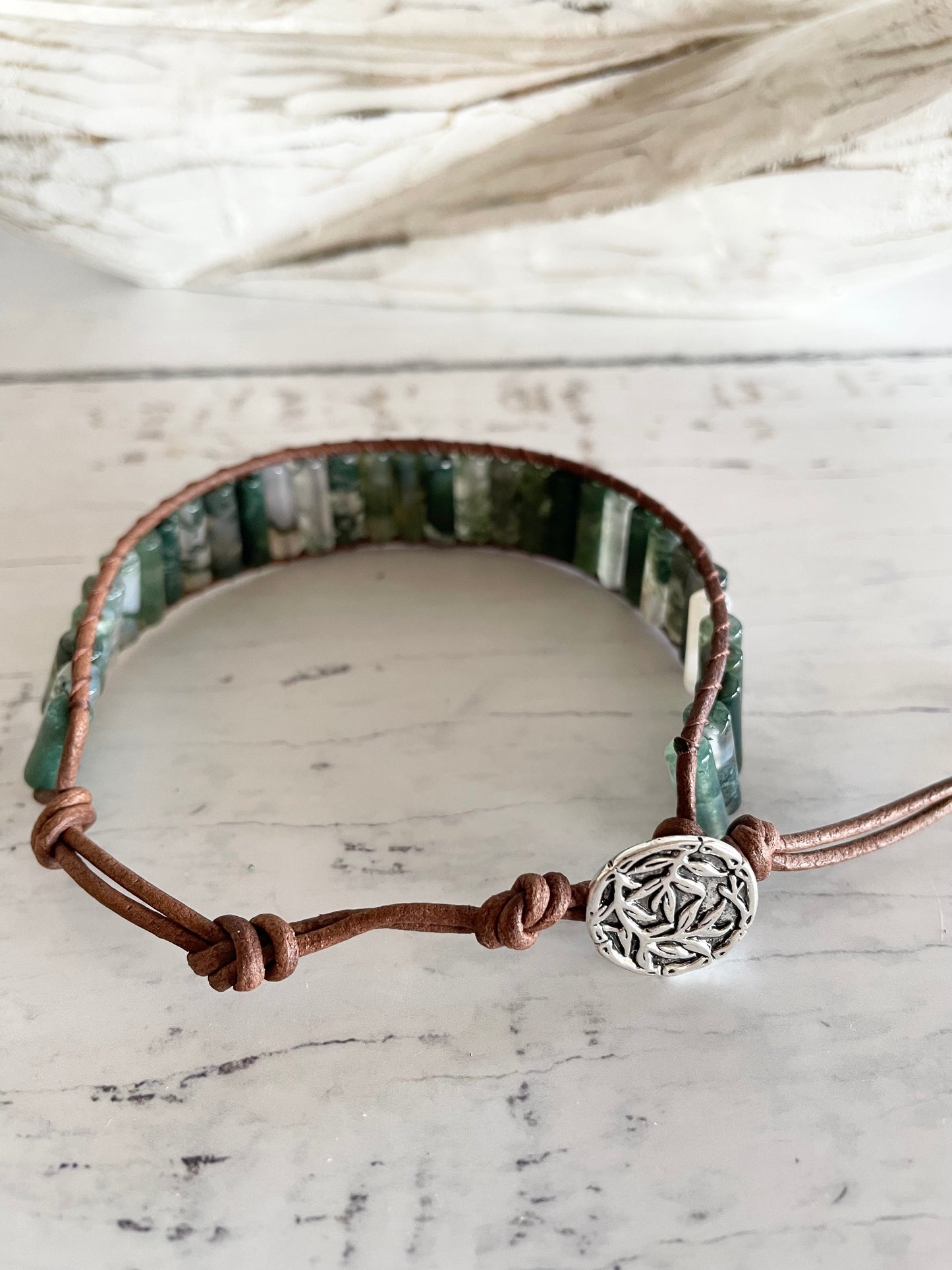 Adjustable Bracelet ~ Moss Agate