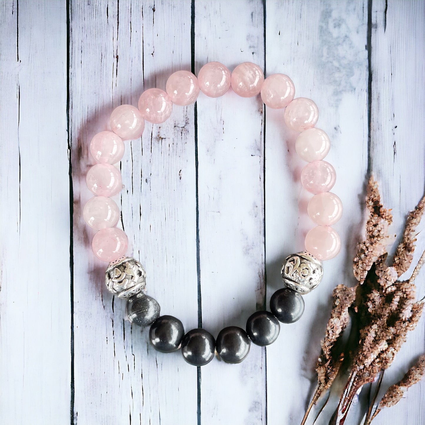 Shungite & Rose Quartz Healing Bracelet ~ NURTURE