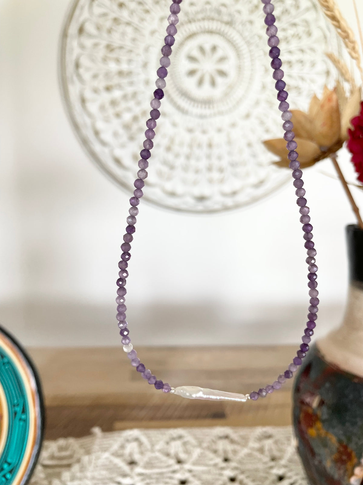 Sterling Silver Faceted Amethyst & Pearl Choker
