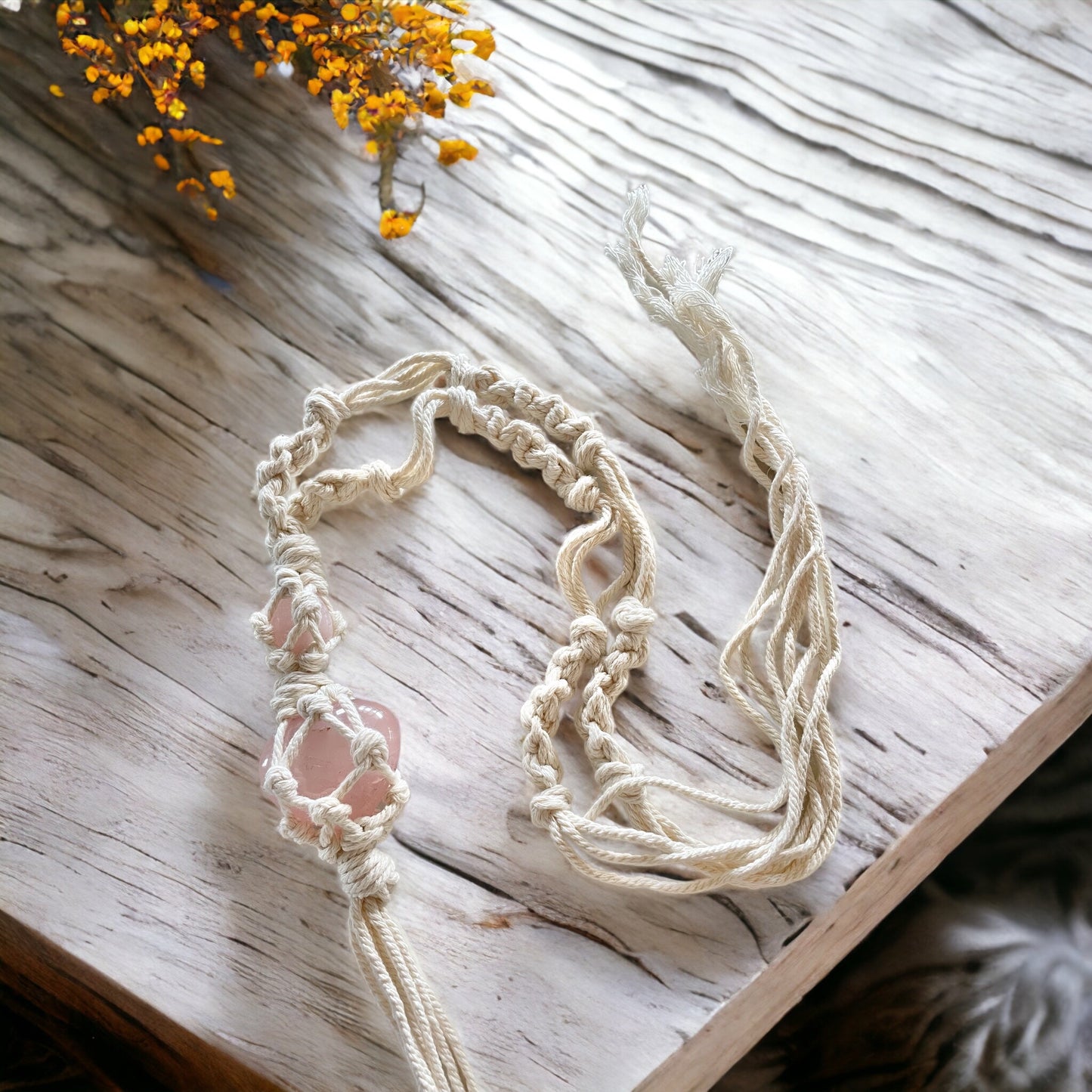 Macrame Hanging ~ Rose Quartz Heart