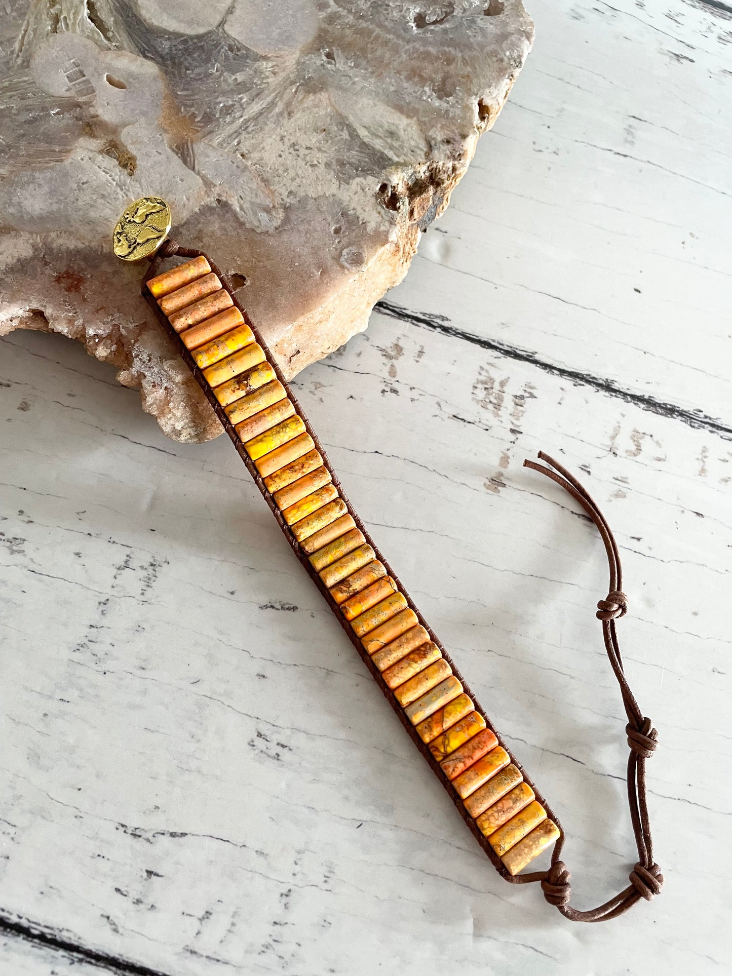 Adjustable Bracelet ~ Sea Sediment Orange Jasper