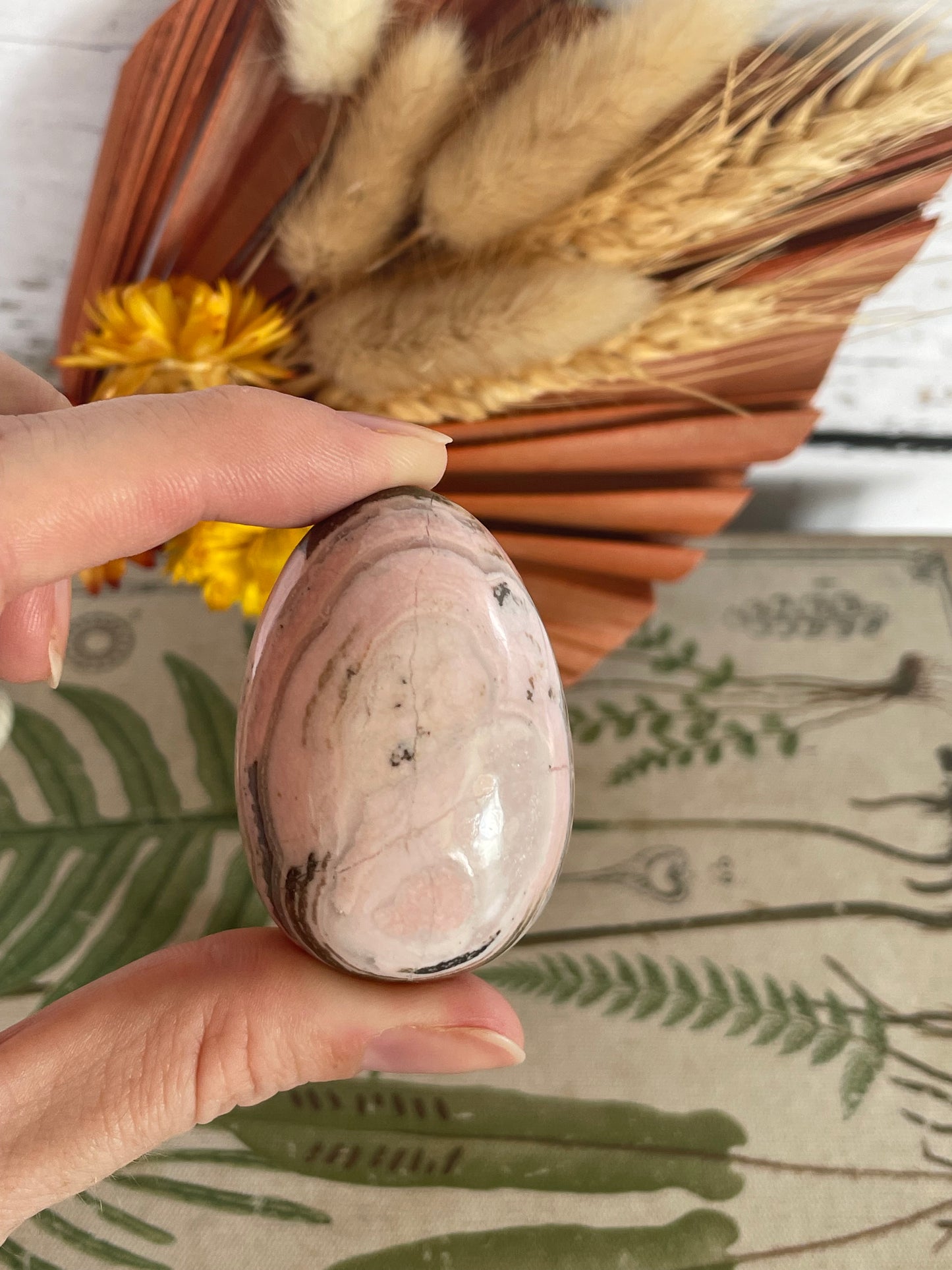 Rhodochrosite Egg Includes Hematite Ring