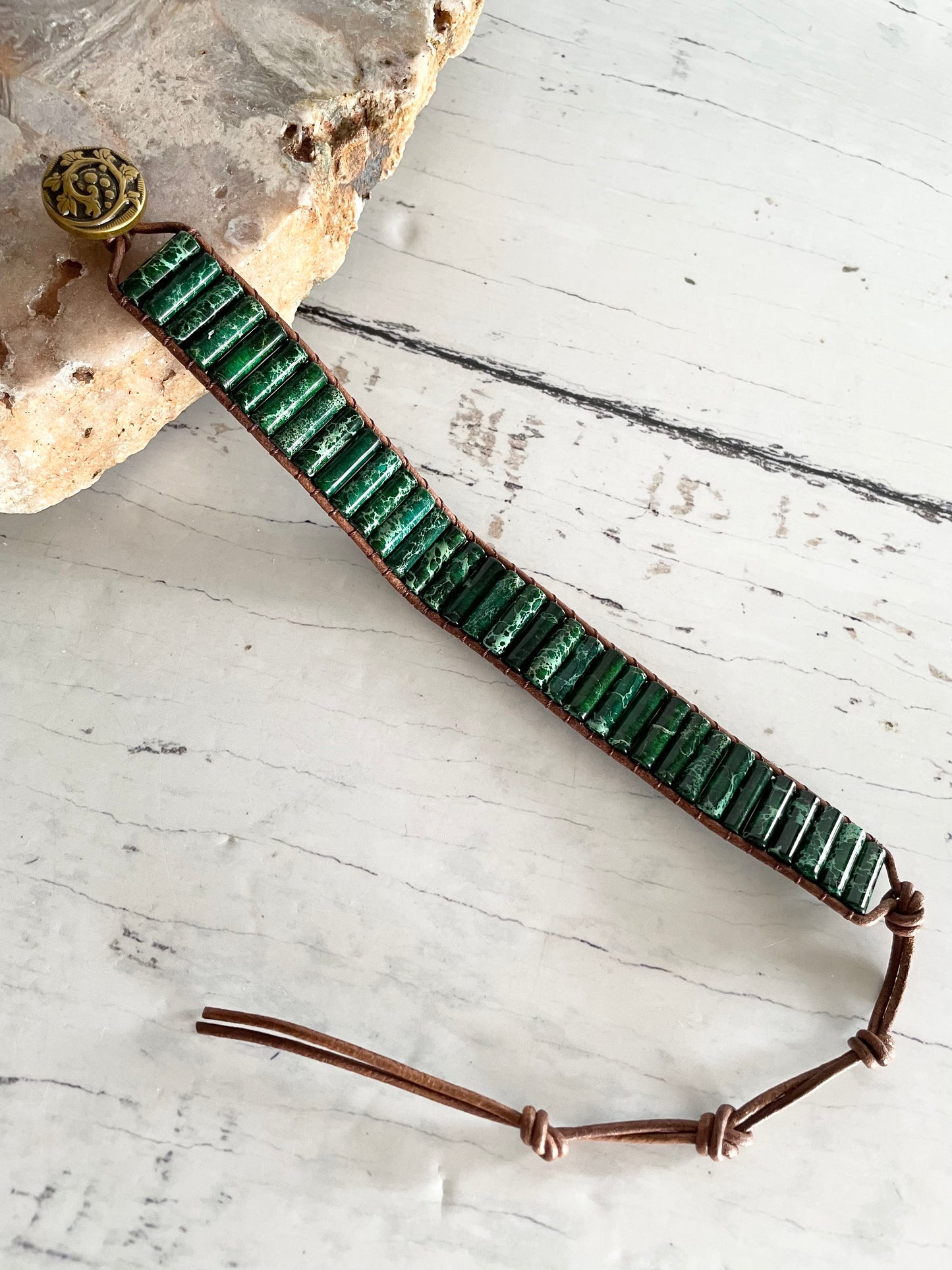 Adjustable Bracelet ~ Sea Sediment Green Jasper