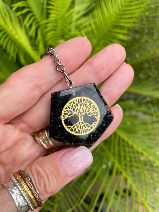 Black Tourmaline Tree of Life Keyring