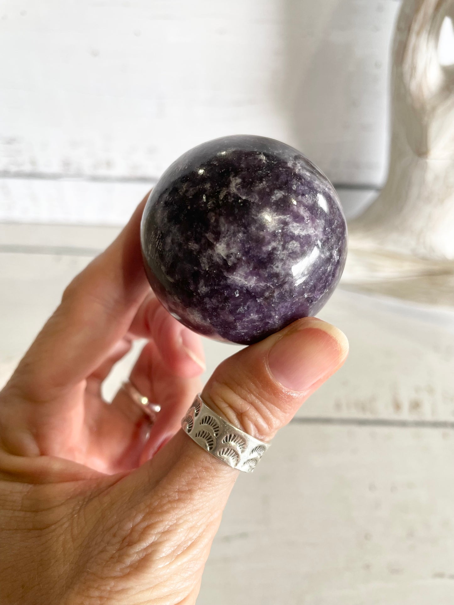 Lepidolite Sphere Includes Wooden Holder