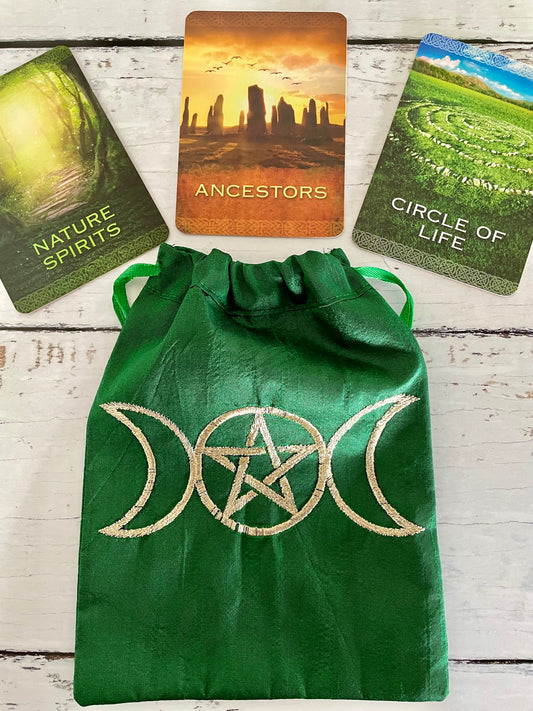 Wicca Drawstring Pouch ~ Triple Moon Green