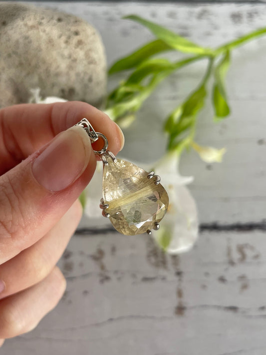 Golden Rutile Quartz Silver Pendant