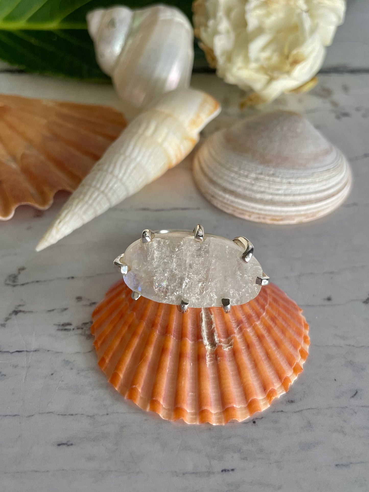 Rainbow Moonstone Silver Raw Ring