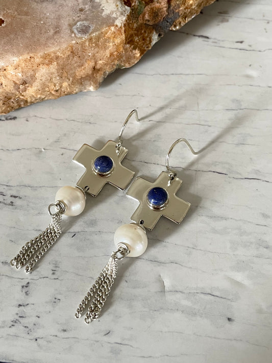 Lapis Lazuli & Pearl Dangles