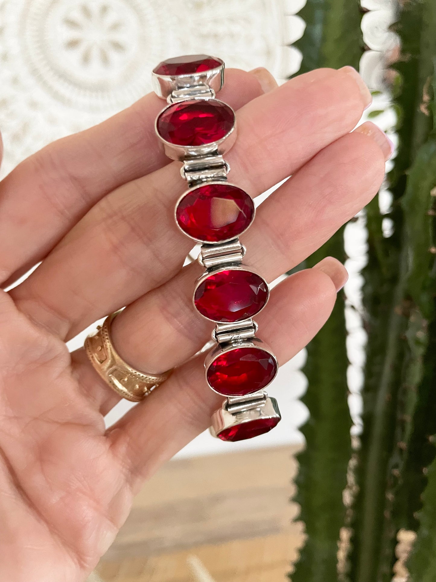Faceted Ruby Adjustable Bracelet