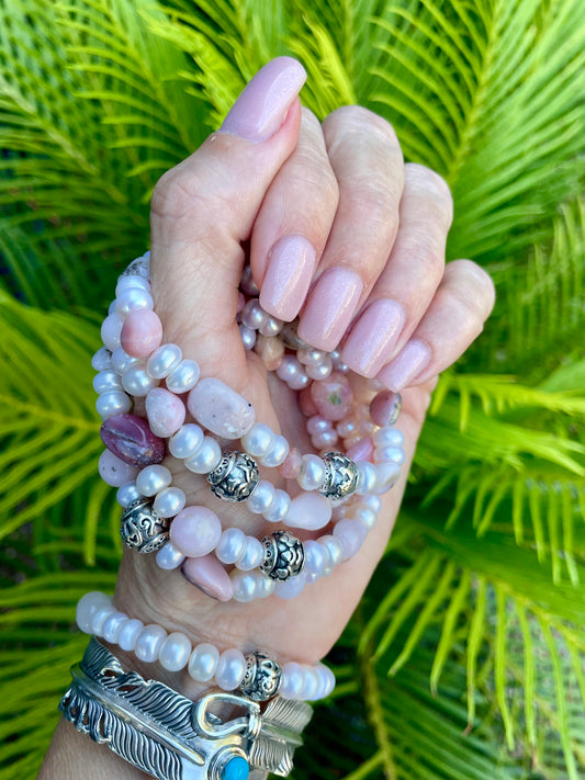 Pearl & Pink Opal gemstone Bracelet